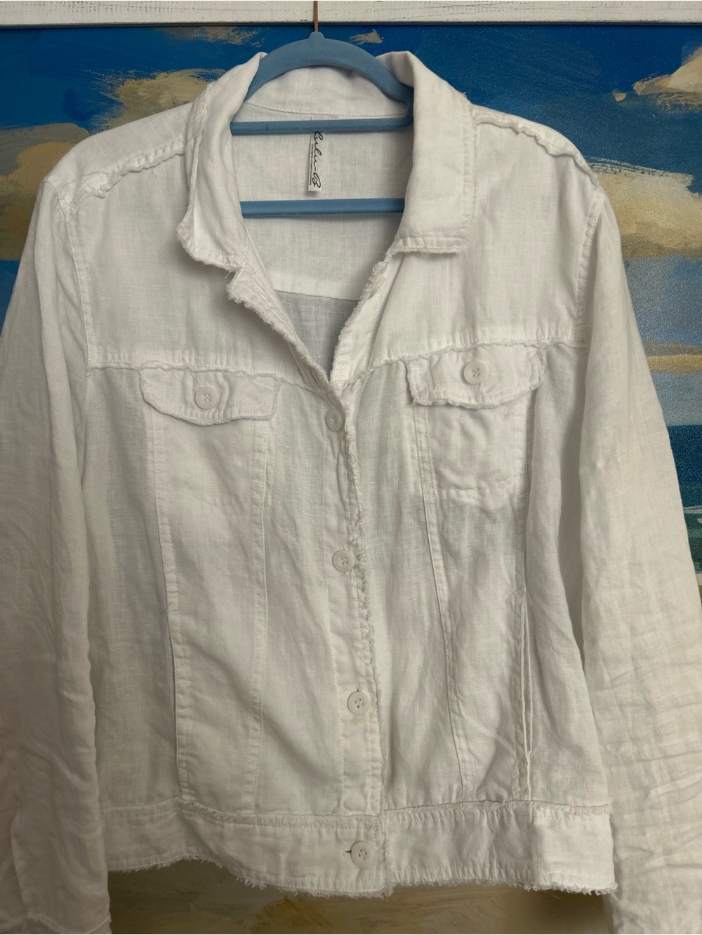 Lulu-B White Linen Button-Up Jacket with pockets - Picture 11 of 11